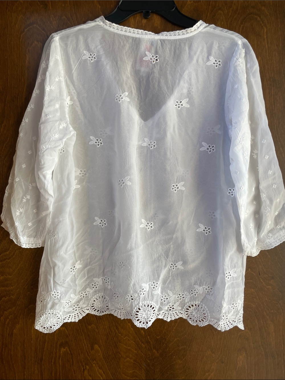 Johnny Was White Embroidered Eyelet V-Neck Tunic - Picture 3 of 5